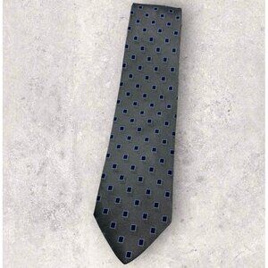 DRAKE'S Silk Tie ENGLAND XL Gray Navy Blue Geometric W:3.6" EUC